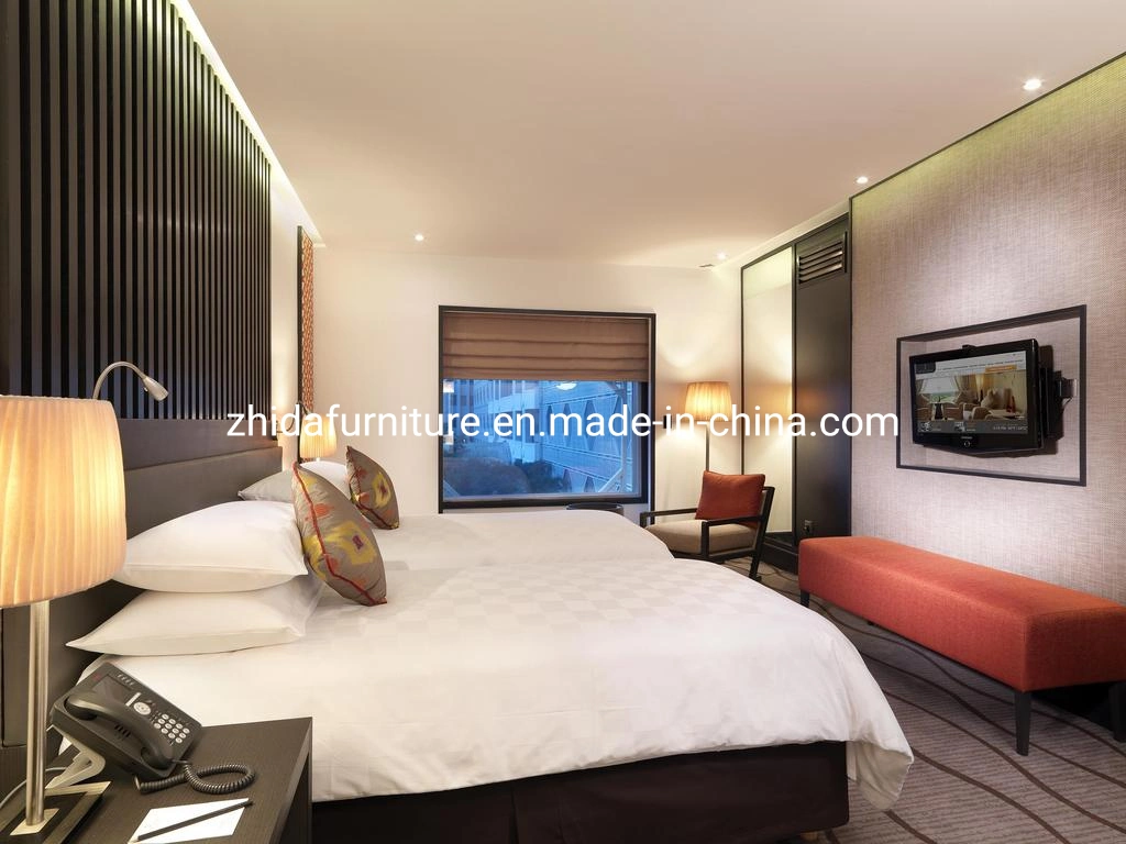 Modern Apartment Hilton Holiday Inn Hotel Furniture Design Bedroom Set King Size Bed with Wooden Headboard Wall