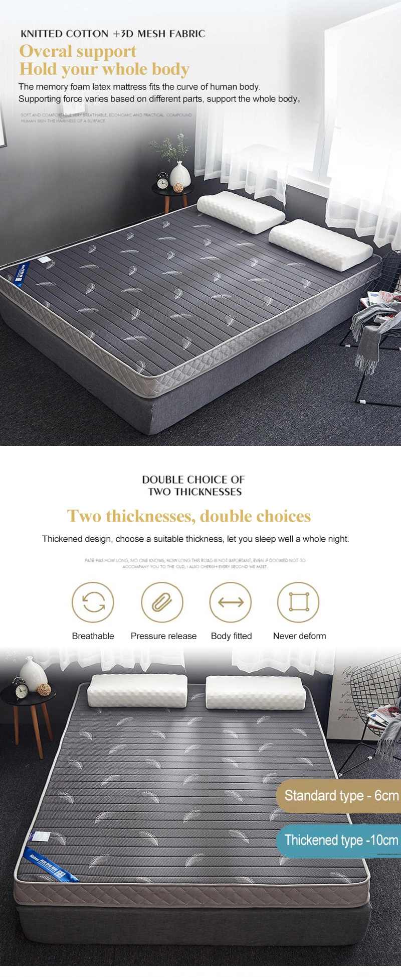 Home Bunk Bed Mattress Thick 6cm Portable Warm Latex Layer Double