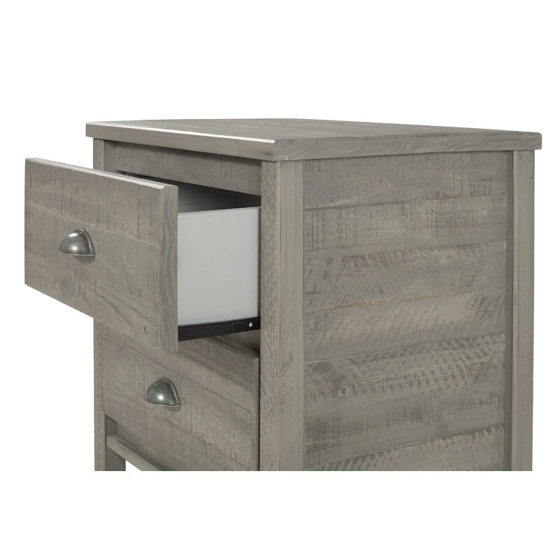 Living Room Furniture Rustic Gray Bedside Table Orford 2-Drawer Nightstand End Table Bedroom Furniture