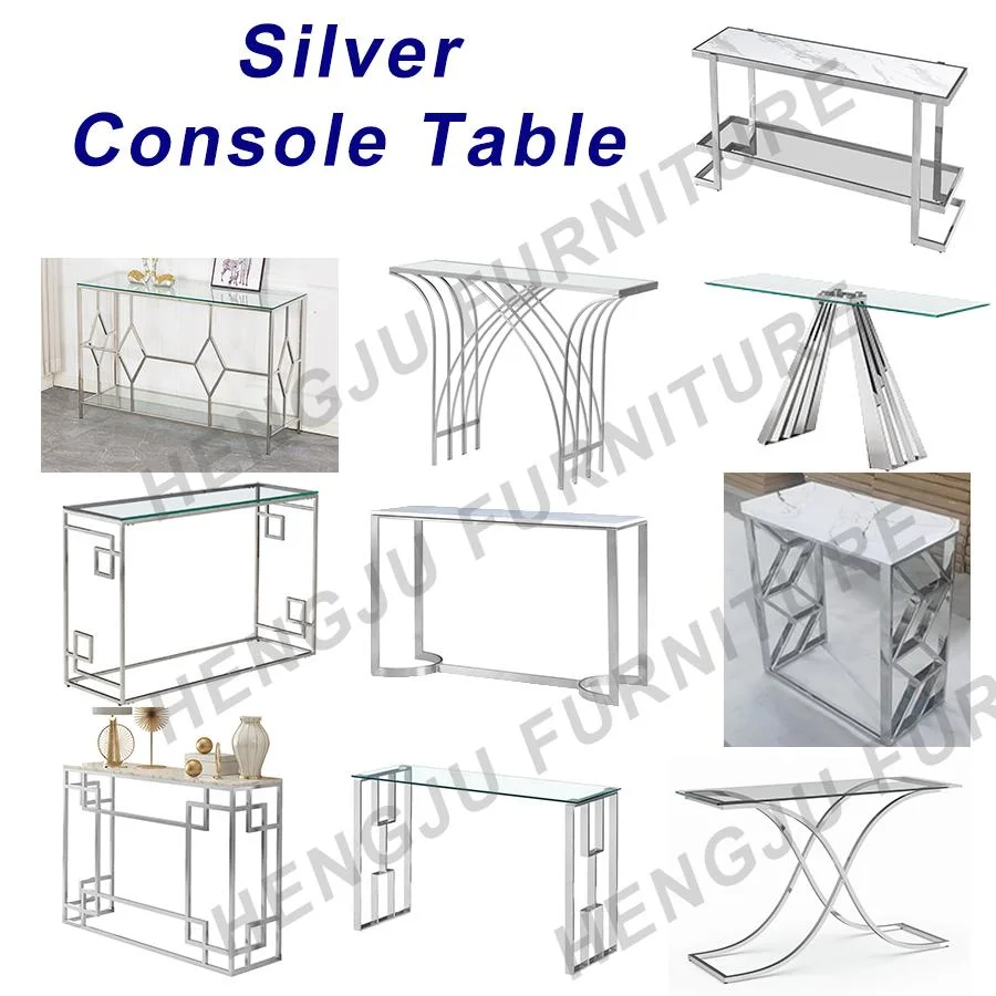 Nordic Silver Stainless Steel Porch Glass Console Table Modern Living Room Furniture