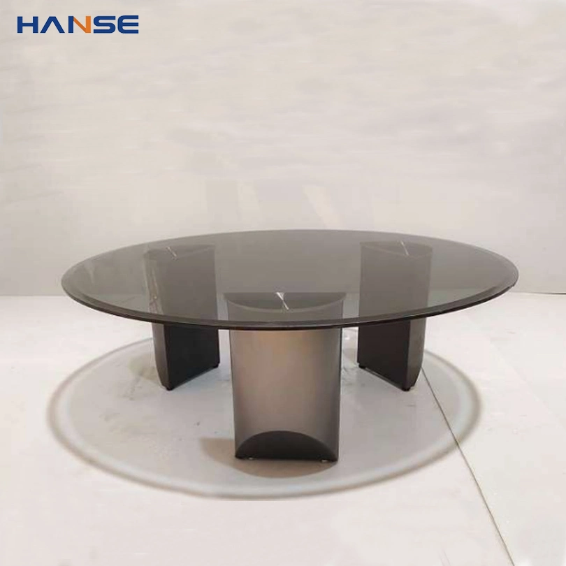 Hot Sales Creative Black Transparent Coffee Table Round Tempered Glass Top Tea Table for Villa Living Room Furniture
