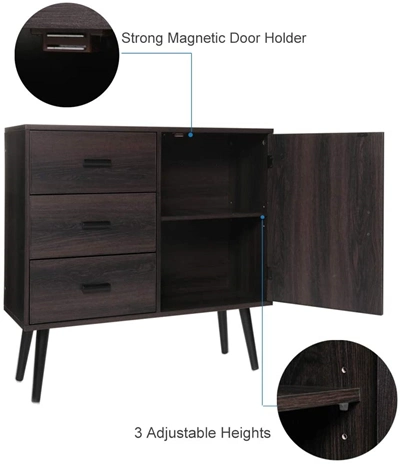 MID-Century Retro Style Home Bedroom Kitchen Dark Oak Freestanding Storage Cabinet 0237