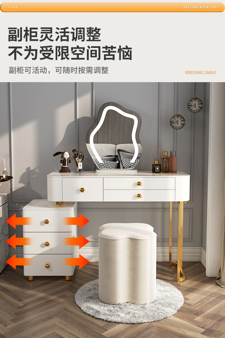 Nordic Fashion Vanity Golden Home/Hotel Desk Bedroom Modern Furniture Makeup Dresser Dressing Table with Chair and Mirror Combination