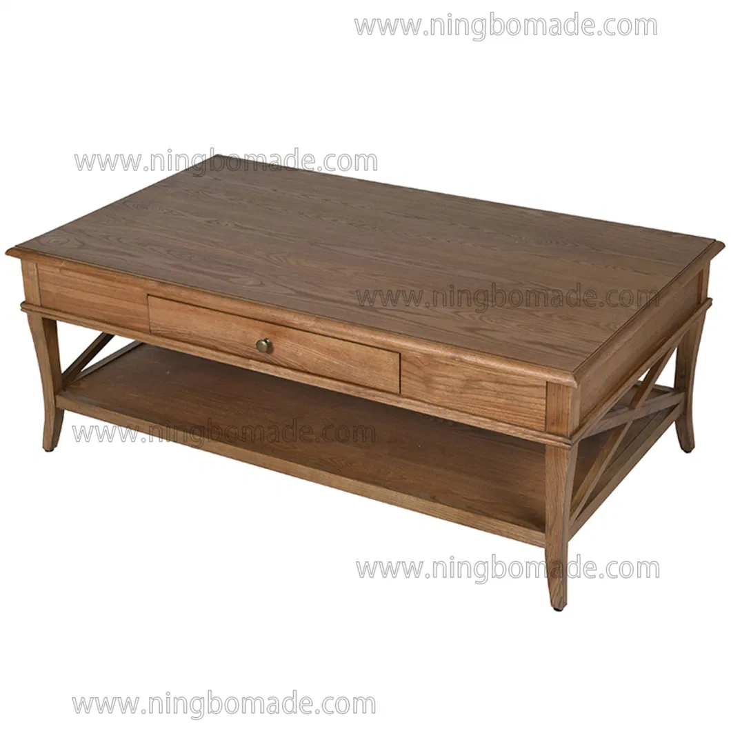 Coastal English House Furniture White/Brown Poplar Wood Coffee Table