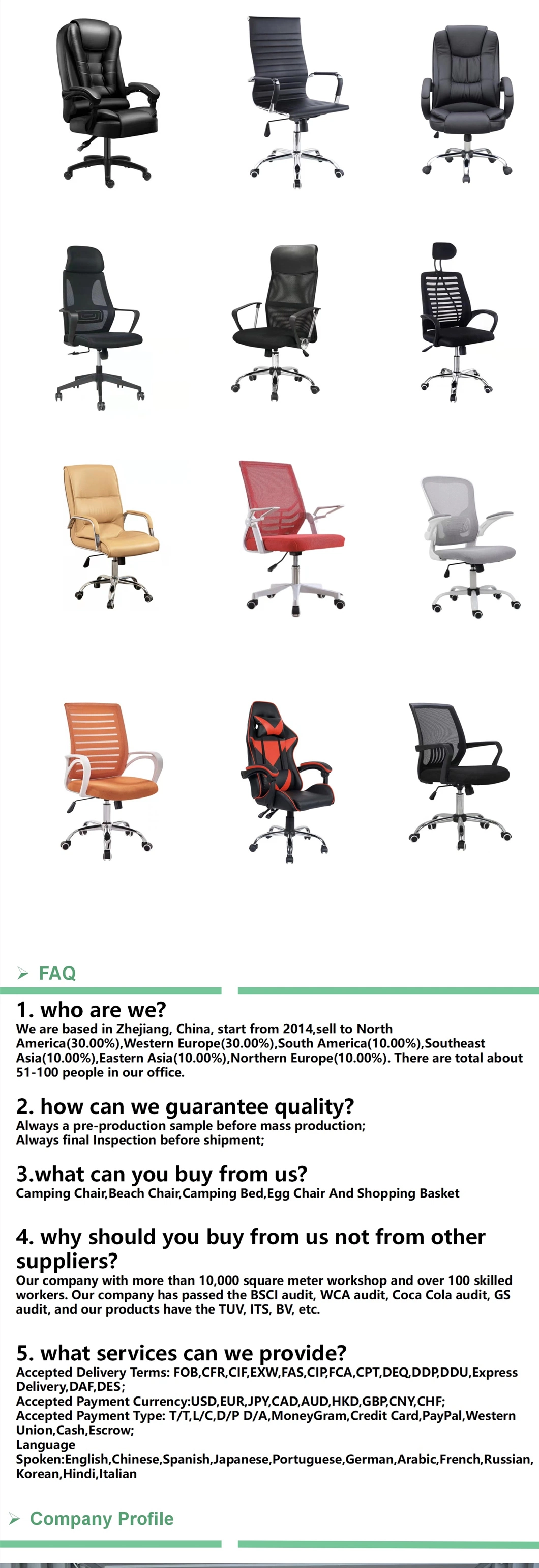 Adjustable Fabric Executive Ergonomic Mesh Furniture Living Room Office Chair