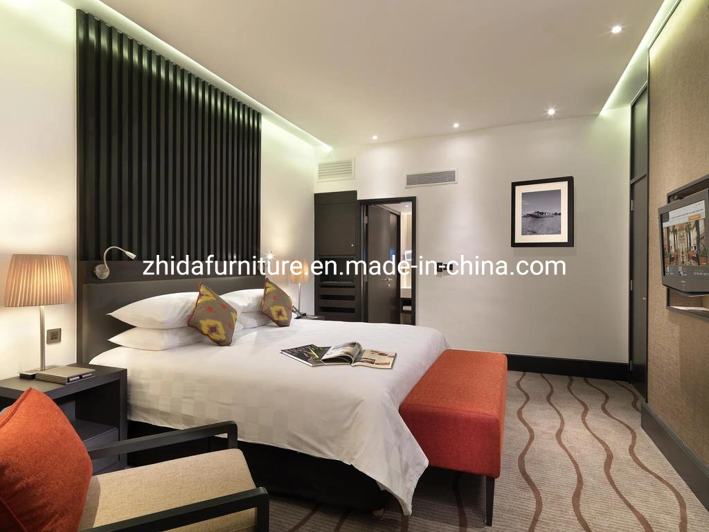 Modern Apartment Hilton Holiday Inn Hotel Furniture Design Bedroom Set King Size Bed with Wooden Headboard Wall