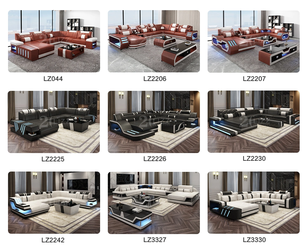 Contemporary Design Home Furniture Lounge Genuine Leather U Shape Sofa