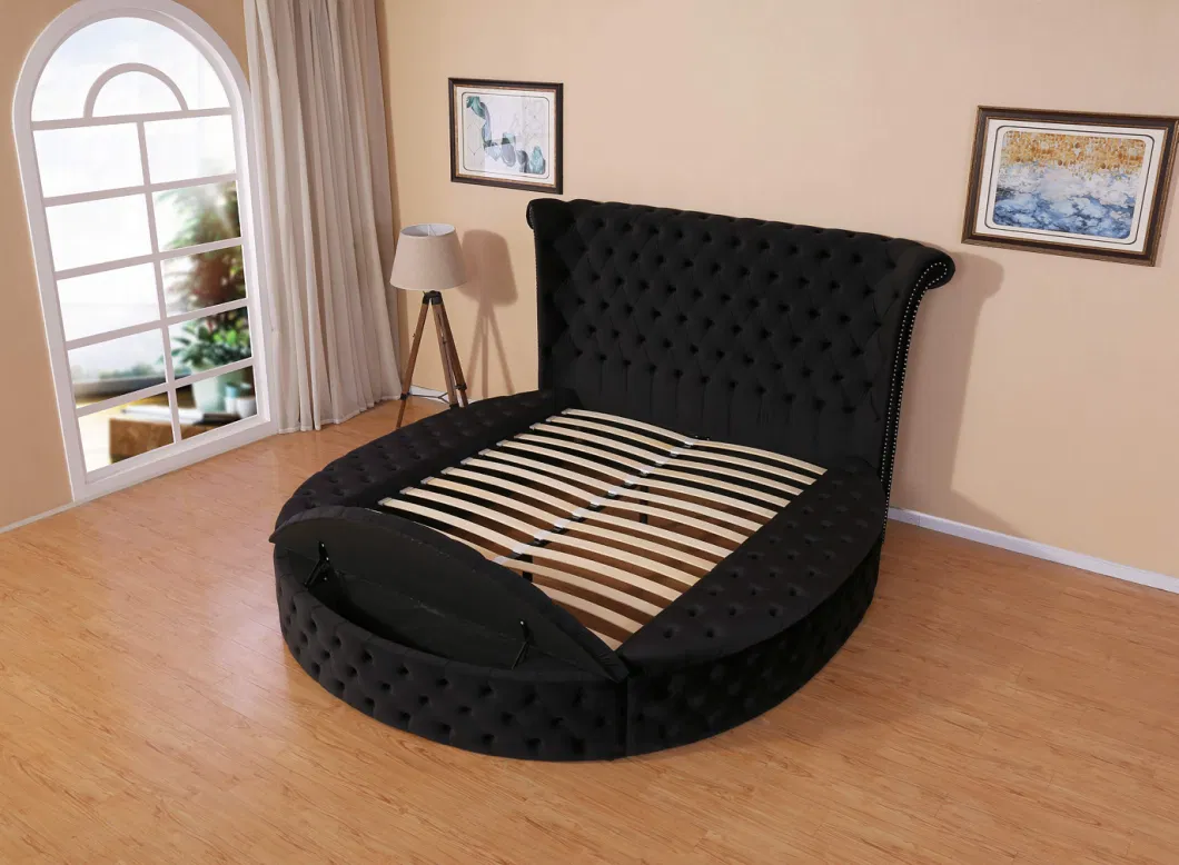 OEM Huayang Customized Home Furniture Upholstered Beds Wooden Bedroom Double Round Bed