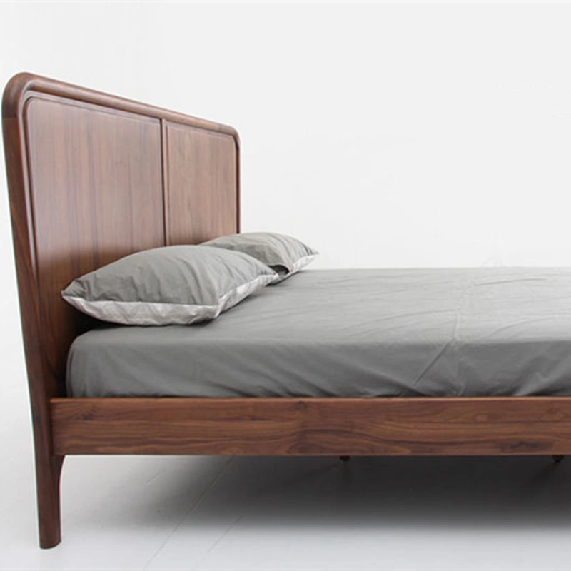 Modern Minimalist High Back Solid Wood Bed Bedroom Furniture 009