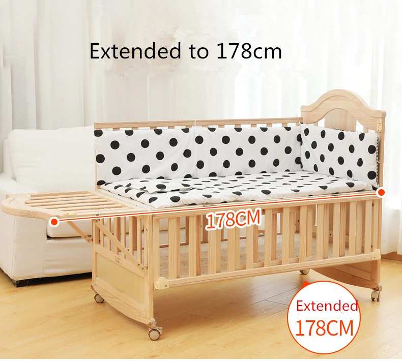 Modern Baby Bedroom Bedside Crib Attached to Adult Bed Wooden Cherry Color Baby Bed Cot