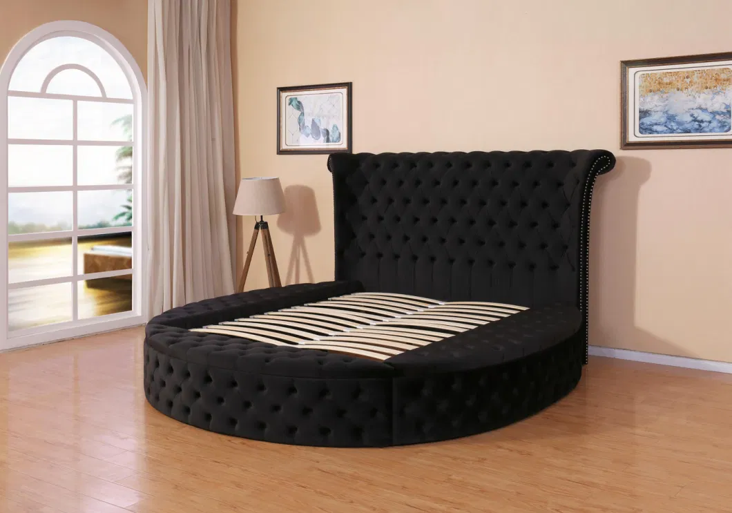 OEM Huayang Customized Home Furniture Upholstered Beds Wooden Bedroom Double Round Bed