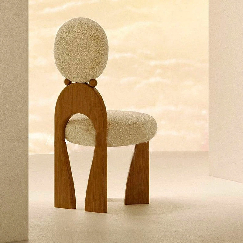 High Back Bedroom Earring Chair Lambswool Stool Retro Solid Wood Chair