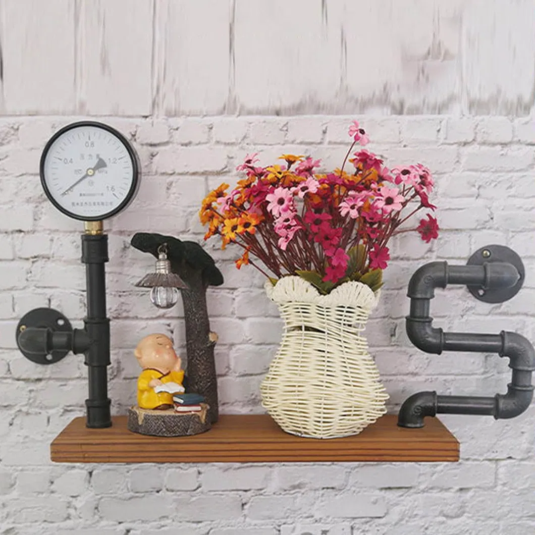 Wrought Iron Wall Shelf Retro Style Wall Mounted Industrial Pipe Shelving Floating Storage Rack for Home Bedroom Living Room