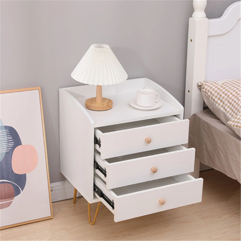 China Bespoke Solid White Wooden Bedside Table, 3 Drawer Storage Bedroom Nightstands, Contemporary Industrial Saving-Space Apartment Night Stand, End Table