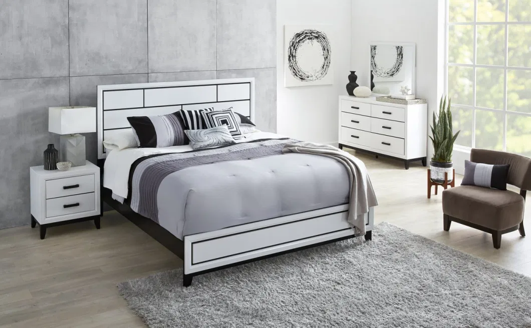 Nova Completely Contemporary 6 Pieces Full White and Black Checkered Bedroom Package