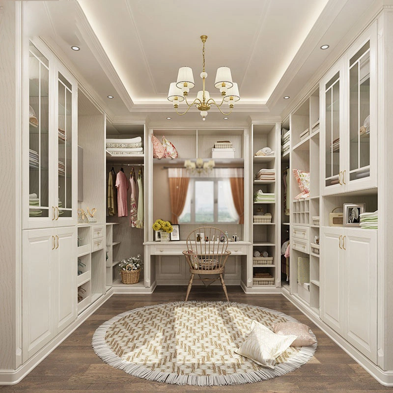 Fashion Bedroom Furniture Walk-in Closet Painted Design Factory Price Customized Solid Wood Wardrobe for Villa