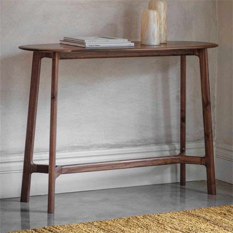 Classic High Quality Solid Walnut Wooden Console Table with Smooth Oval Tabletop in Hallway Living Room Bedroom Outdoor Table Furniture