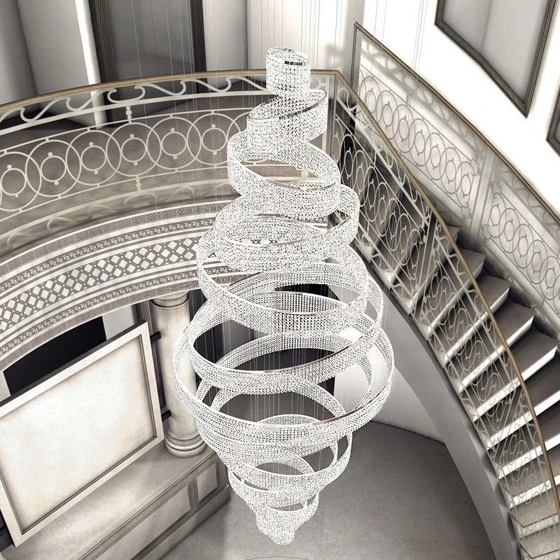 Ring Luxury Staircase Crystal LED Chandelier for Living Room Lobby Large crystal Interior Lighting (WH-NC-114)