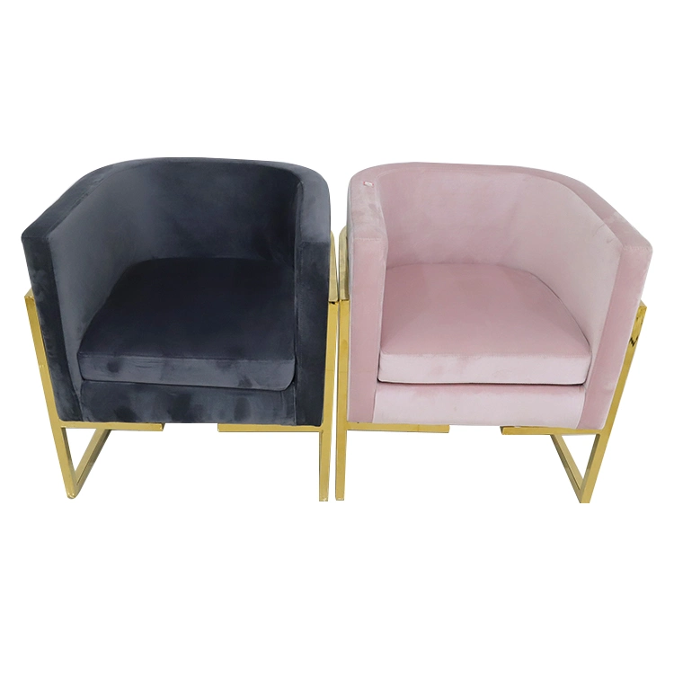 Wholesale Home Furniture Classical Velvet Single Mini Sofa Gold Chrome Metal Frame Restaurant Bedroom Chair