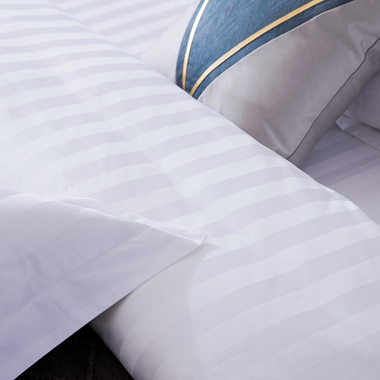 Hotel Custom Pure Cotton Satin 3cm Stripe Bedding Set