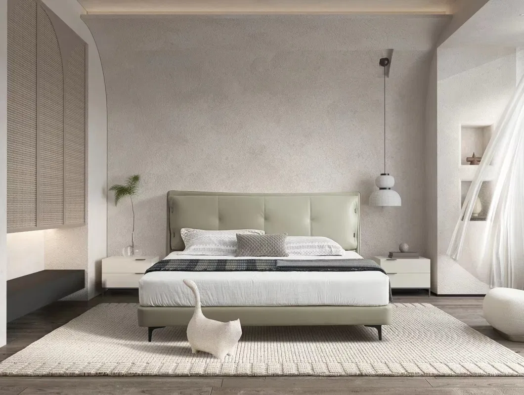 Modern Hotel Design Luxury Bedroom Furniture Leather Bed King Size Double Soft Set