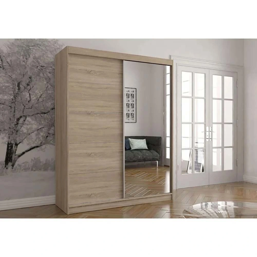 Modern Stylish Design Bedroom Wooden Wardrobe Wooden Furniture with Mirror Sliding Door