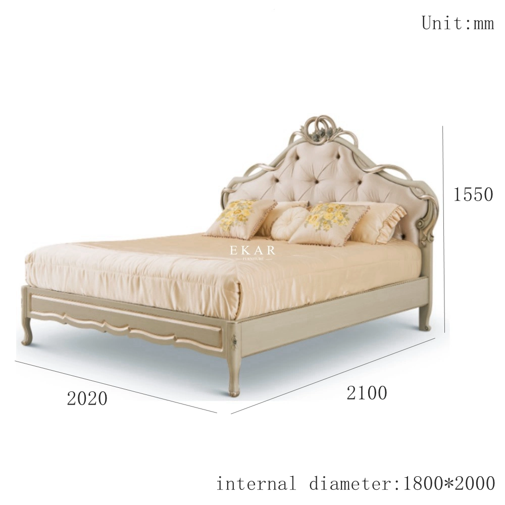 French Style Luxury Fabric Bed European Design Wooden Carved Sleeping Furniture for Master Bedroom
