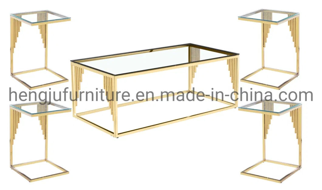 Modern Living Room Furniture 1+4 Glass Coffee Table with Stainless Steel Frame