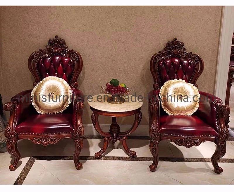 (MN-SFC26) European Furniture Home Living Room/Bedroom/Hotel Lobby Solid Wood Leather Armchairs