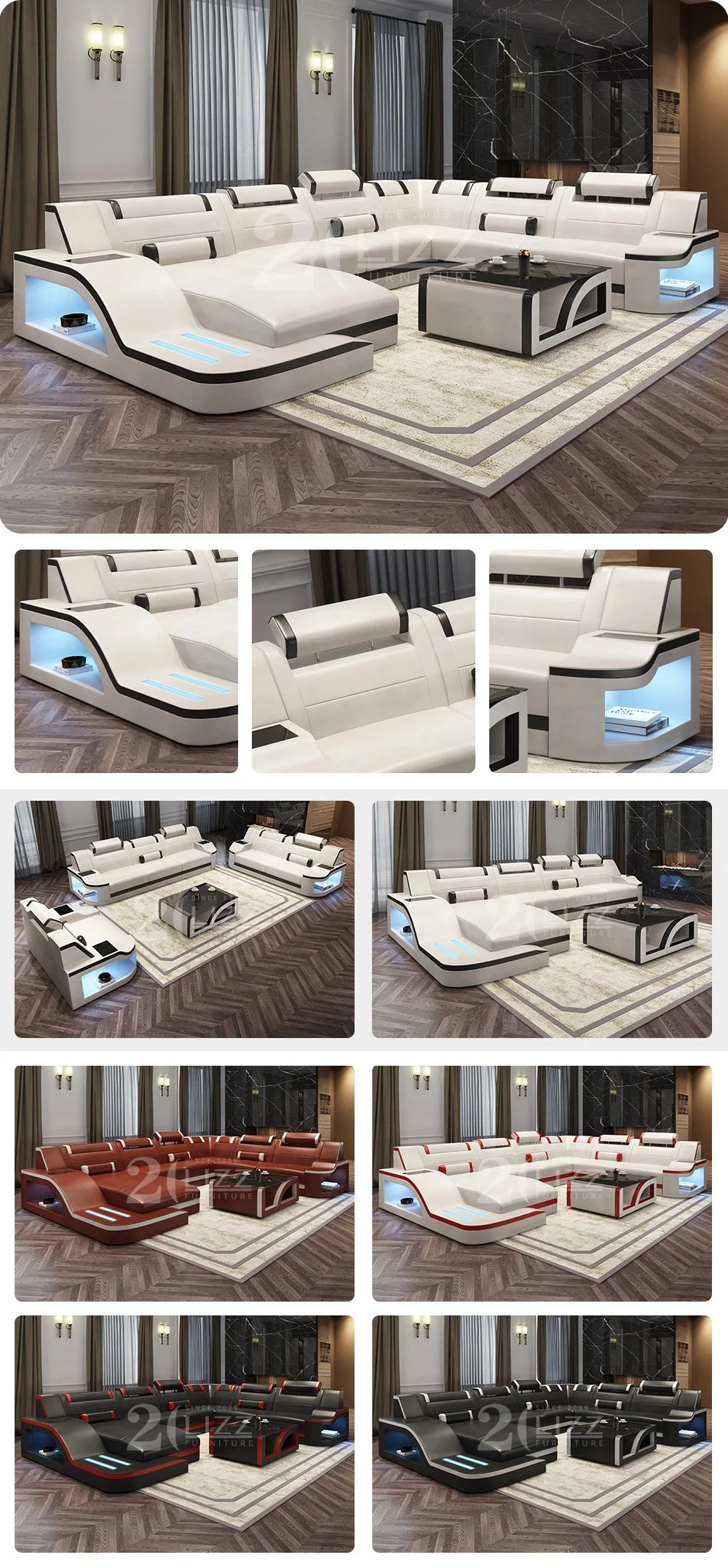Contemporary Design Home Furniture Lounge Genuine Leather U Shape Sofa