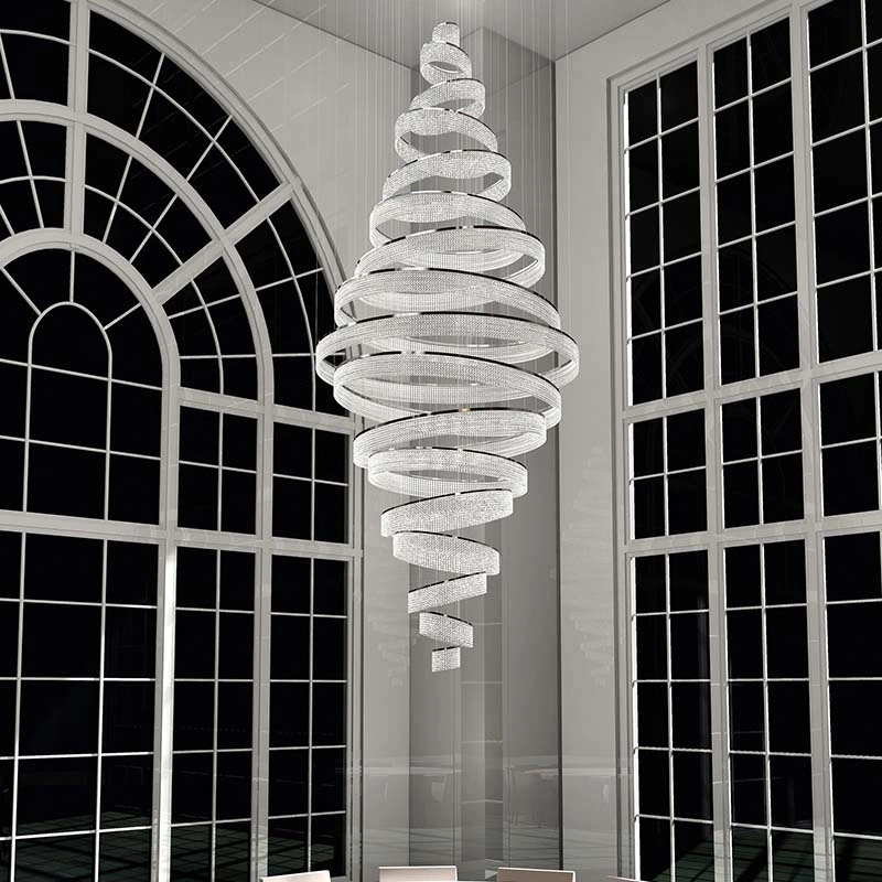 Ring Luxury Staircase Crystal LED Chandelier for Living Room Lobby Large crystal Interior Lighting (WH-NC-114)