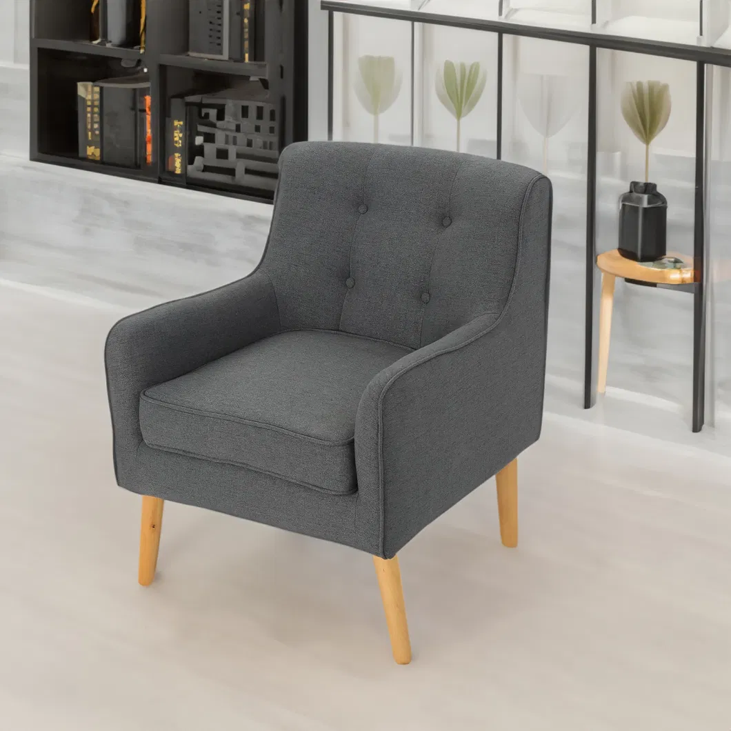 Huayang Modern Tufted Single Sofa Armchair with Wood Legs Upholstered Reading Chair