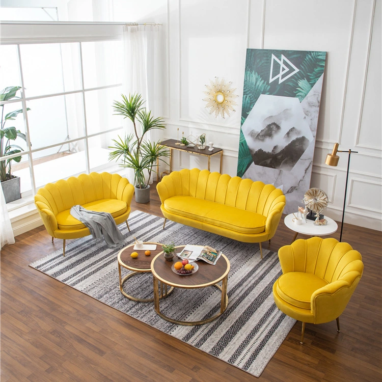 Modern Home Living Room Furniture Sofa Set Fabric Velvet Golden Leg Lounge Sofa Dining Chair for Banquet Bedroom Hotel