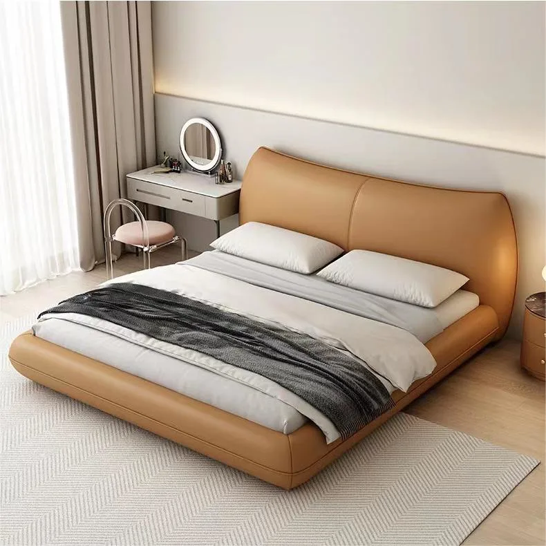 Italian Minimalist New High-End Light Luxury Modern Master Leather Double Bedroom Furniture