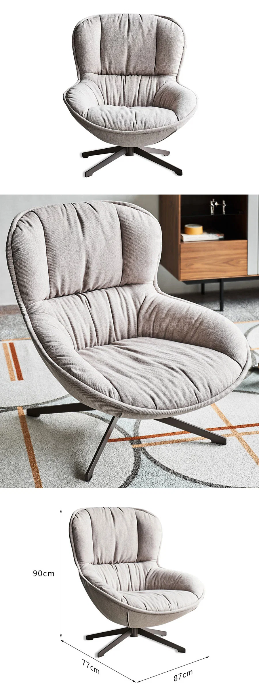 Modern Fabric Metal Leg Swivel Chair Armchair for Living Room Furniture
