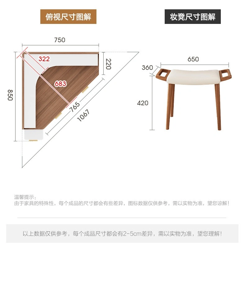 Corner Bedroom Angle Triangle Makeup Dressing Table Multi-Purpose Wooden Multifuncitional Vanity Furniture