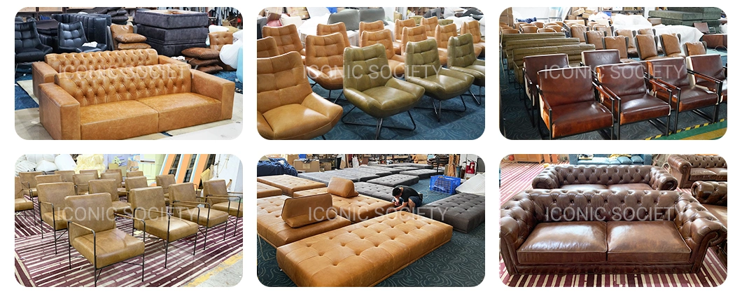 Handmade OEM Manufacturing Living Room Home Furniture Metal Frame Stylish Single Chair Leisure Sofa Set Genuine Leather Accent Armchair