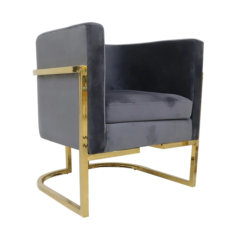 Wholesale Home Furniture Classical Velvet Single Mini Sofa Gold Chrome Metal Frame Restaurant Bedroom Chair