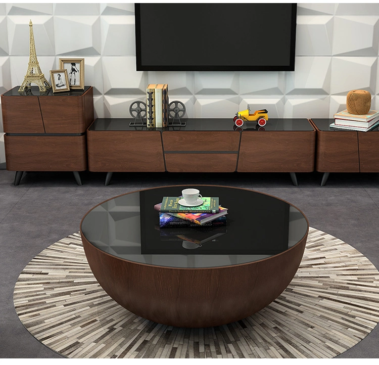 Luxury Living Room Coffee Table and TV Stand Furniture Modern Glass Round Coffee Table Set