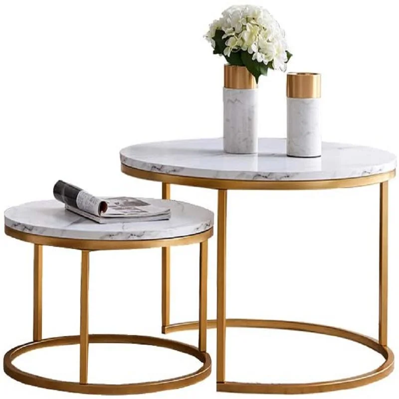 Living Room Wooden Furniture Round Coffee Table Side Table Set