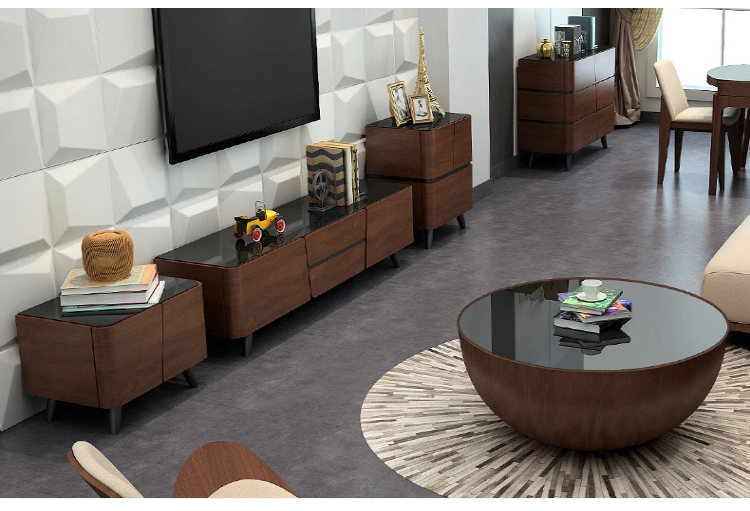 Luxury Living Room Coffee Table and TV Stand Furniture Modern Glass Round Coffee Table Set