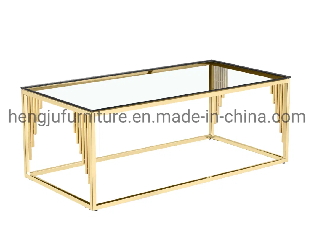 Modern Living Room Furniture 1+4 Glass Coffee Table with Stainless Steel Frame