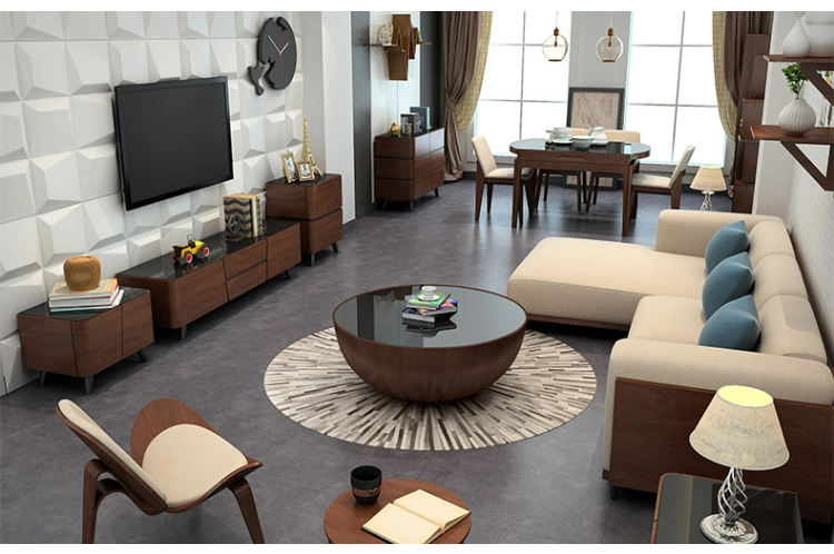 Luxury Living Room Coffee Table and TV Stand Furniture Modern Glass Round Coffee Table Set