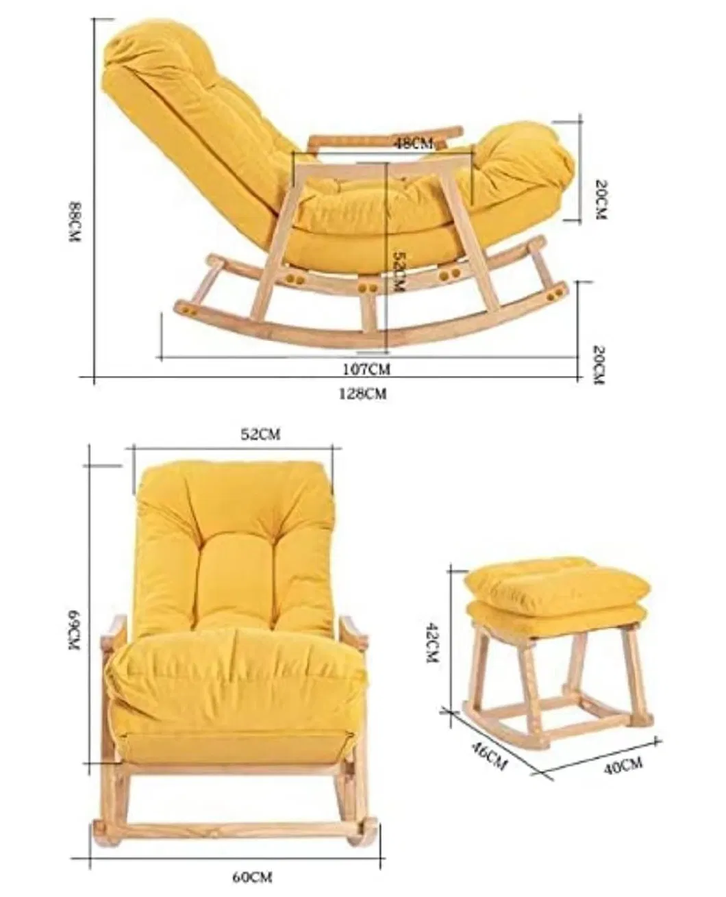 Wholesale Modern Living Room Nursery Recliner Furniture Wooden Glider Chair with Ottoman Leisure Rocking Ergonomic Chair and Stool