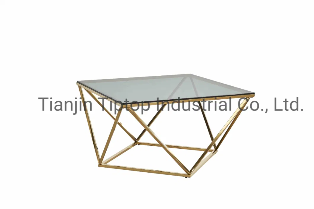 Gold Tempered Glass Console Table Modern Living Room Furniture Coffee Table