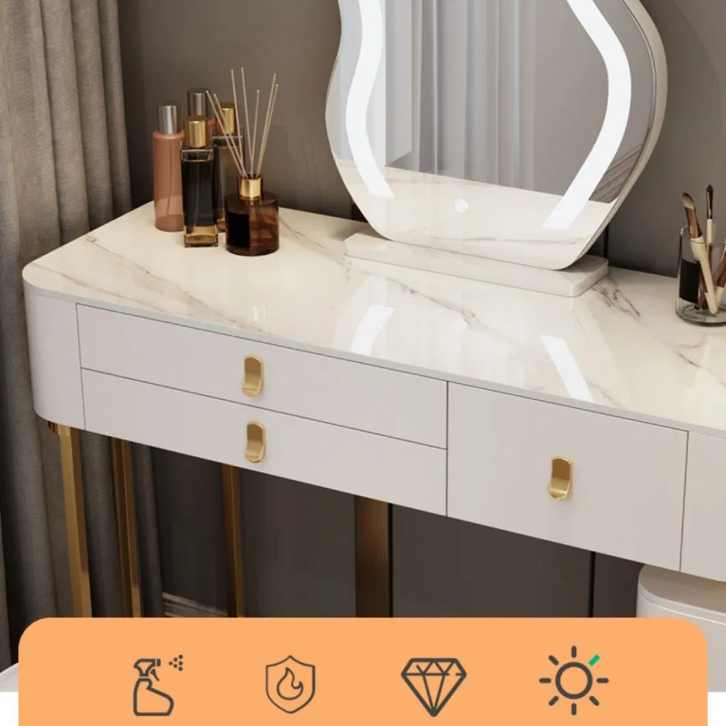 Nordic Modern Home/Bedroom Makeup Vanity Set Expandable Dressing Table with Cabinet Mirror and Stool Included with LED Light