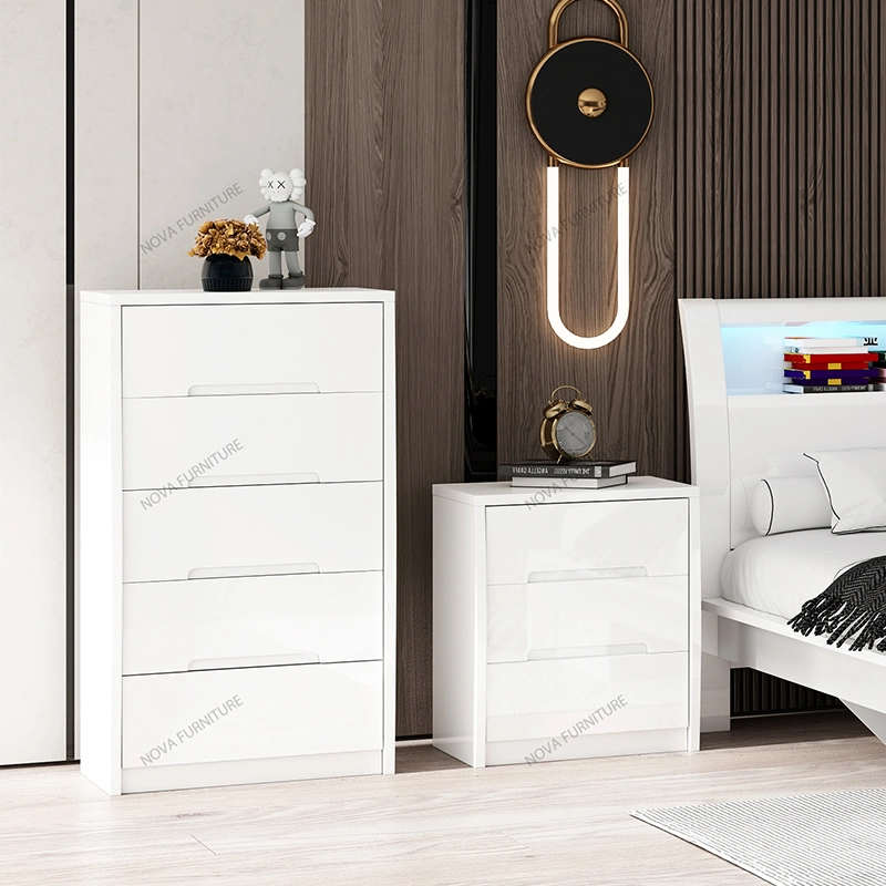 Nova China Wholesale LED Gloss Beds Modern Wooden Bed Room Sets Hotel Bed Home Bedroom Furniture