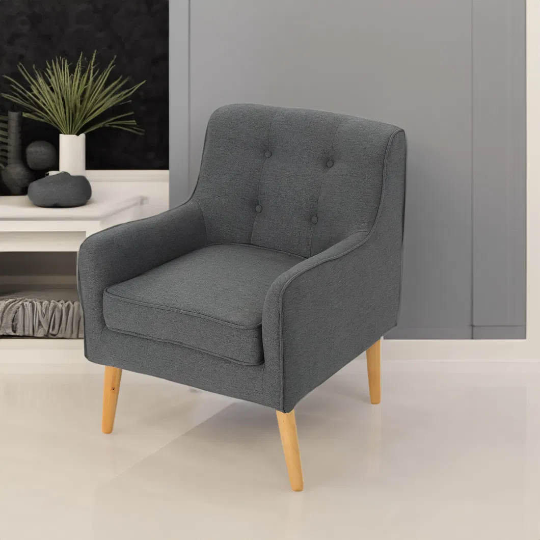 Huayang Modern Tufted Single Sofa Armchair with Wood Legs Upholstered Reading Chair