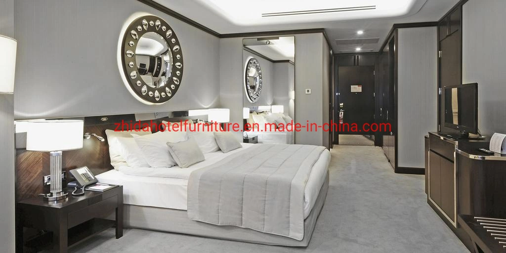 Zhida Customize Luxury 5 Star Commercial Hotel Furniture Wooden Furniture Master Bedroom Set King Size Bed with Headboard Wall