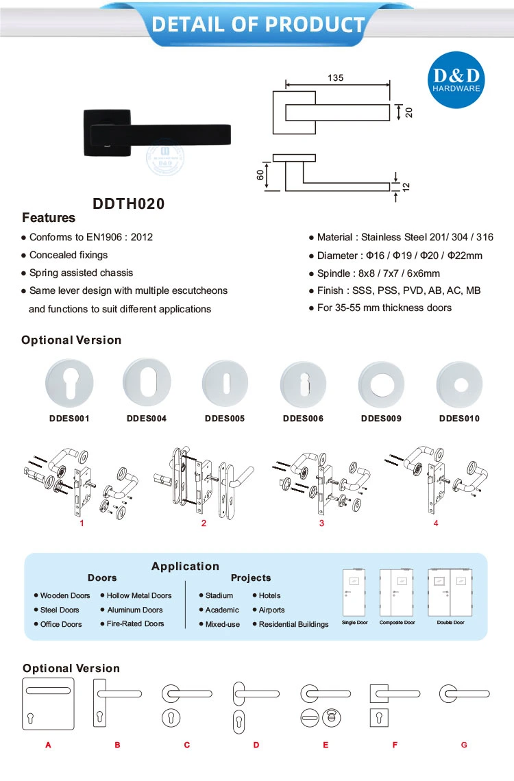 High Quality Exterior Interior Door Matte Black Hardware Tube Stainless Steel Cabinet Furniture Handle Modern Bedroom Door Lock Lever Handle